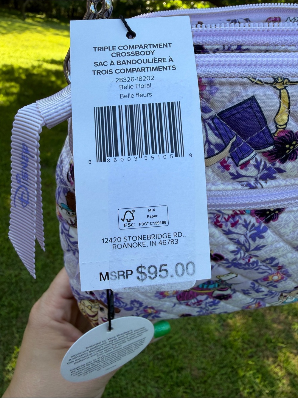 Disney Vera Bradley Belle Floral Triple Compartment Crossbody NWT small stain - Picture 7 of 11